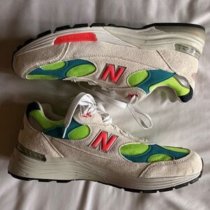 New Balance 992 White and Neon Sneakers